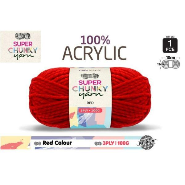 Red Super Chunky Knitting Yarn 3 Ply – 100G  |   Wool & Yarn Arts & Craft Red