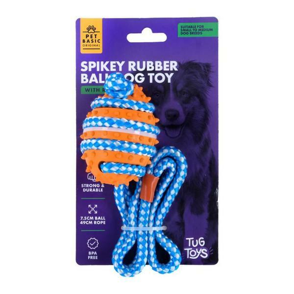 Spikey Rubber Ball Dog Toy With Rope – 7.5Cm X 5.5Cm X 49Cm  |   Pet Toys Pet Supplies Pet Toys