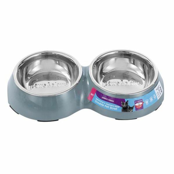 Stainless Steel Grey Non Slip Melamine Double Pet Bowl – 200Ml  |   Pet Bowls Pet Bowls Pet Bowls