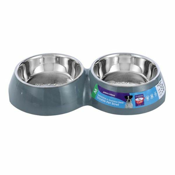 Stainless Steel Grey Non Slip Melamine Double Pet Bowl – 400Ml  |   Pet Bowls Pet Bowls Pet Bowls