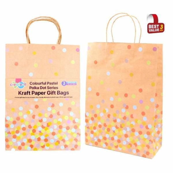 3 Pack Colourful Pastel Polka Dot Craft Gift Bags – 35Cm X 25Cm X 10Cm  |   Diy Craft Arts & Craft Diy Craft