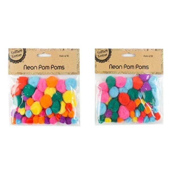 50 Pack Neon Pom Poms  |   Stickers & Decorations Arts & Craft Stickers & Decorations