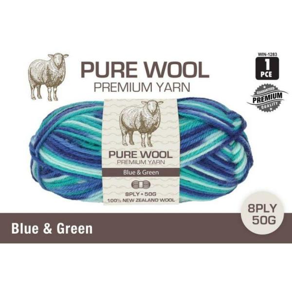 Blue & Green Pure Wool Premium Yarn 3 Ply – 50G  |   Wool & Yarn Arts & Craft Multi