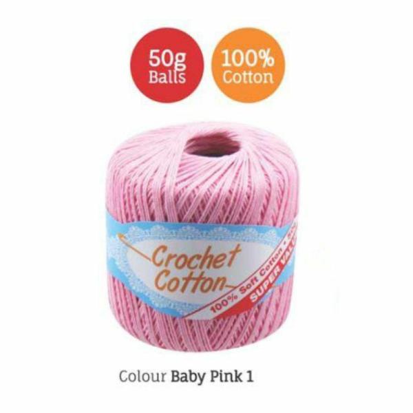 Pink 1 Crochet Cotton – 50G  |   Wool & Yarn Arts & Craft Pink