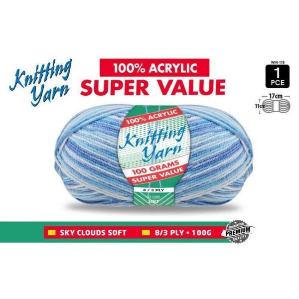 Sky Clouds Knitting Yarn 8 Ply – 100G  |   Wool & Yarn Arts & Craft Blue