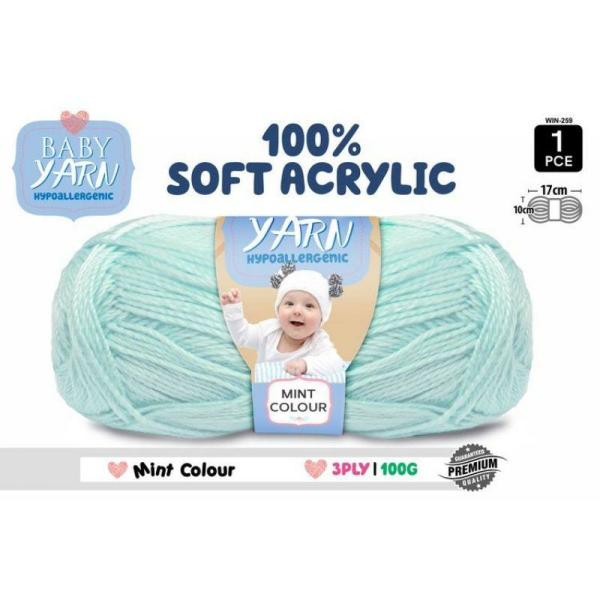 Mint Soft Acrylic Knitting Yarn 3 Ply – 100G  |   Wool & Yarn Arts & Craft Green