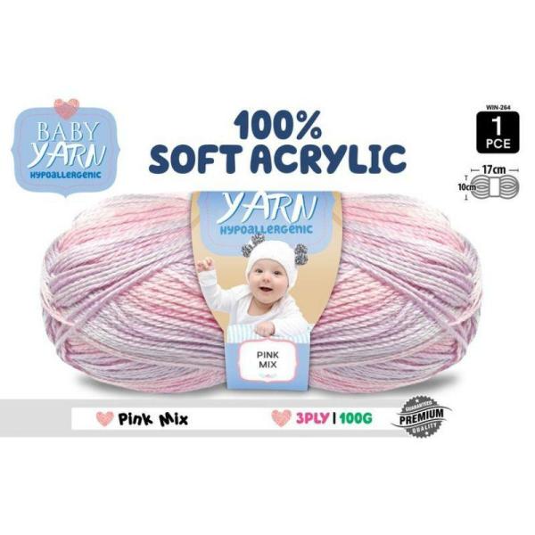 Mix Soft Acrylic Knitting Yarn 3 Ply – 100G  |   Wool & Yarn Arts & Craft Pink