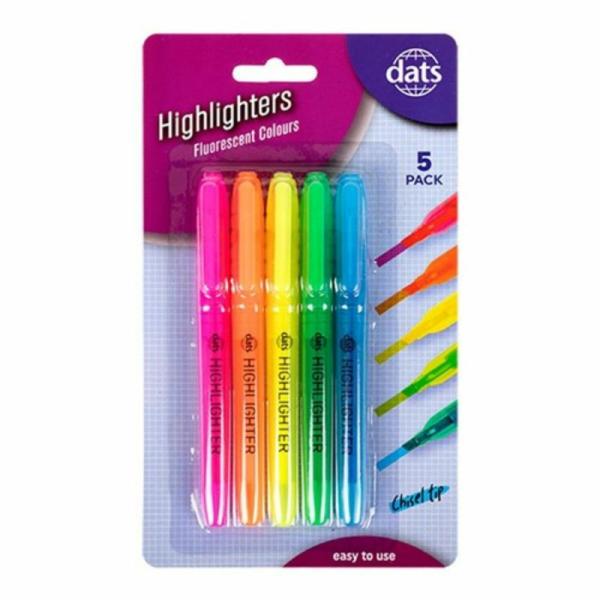 Highlighter Pen 5Pk Fluro Mixed Cols Chisel Tip  |   Stationery Arts & Craft Multi