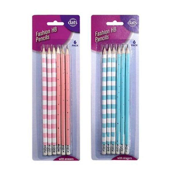 Pencil Printed Barrel Hb 6Pk W Eraser 2 Asstd Cols  |   Stationery Arts & Craft Multi