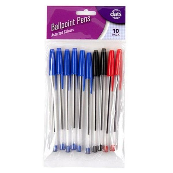 Pen Ballpoint 10Pk Mixed Black Blue Red Ink  |   Stationery Arts & Craft Black